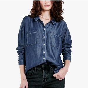 DEAR JOHN NWT Arianna Front Tie Long Sleeve Button Front Shirt Woven Relaxed Fit